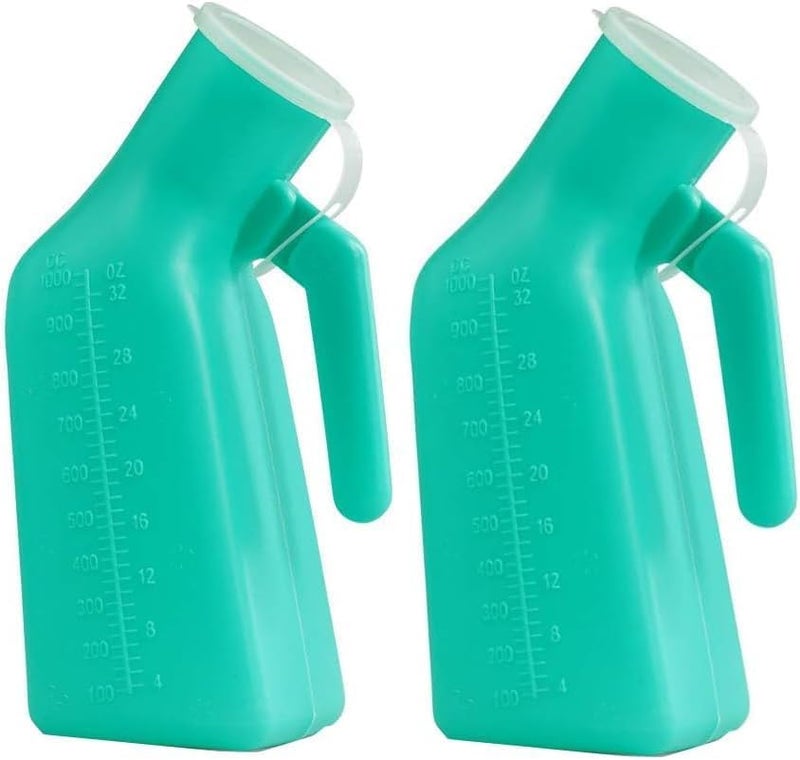 ilyever 2 Pack Urinals,1000ml Thick Pee Bottles with Lid,Spill Proof Urinal Bottle for Car,Hospital,Elderly & Incontinence - Image 1